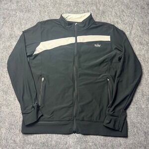Vintage Nike Track Jacket Womens Large Black Gray Tag Full Zip Swoosh Sportswear